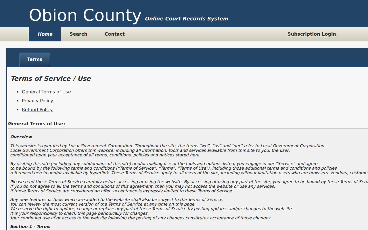 Obion County criminal court case portal terms