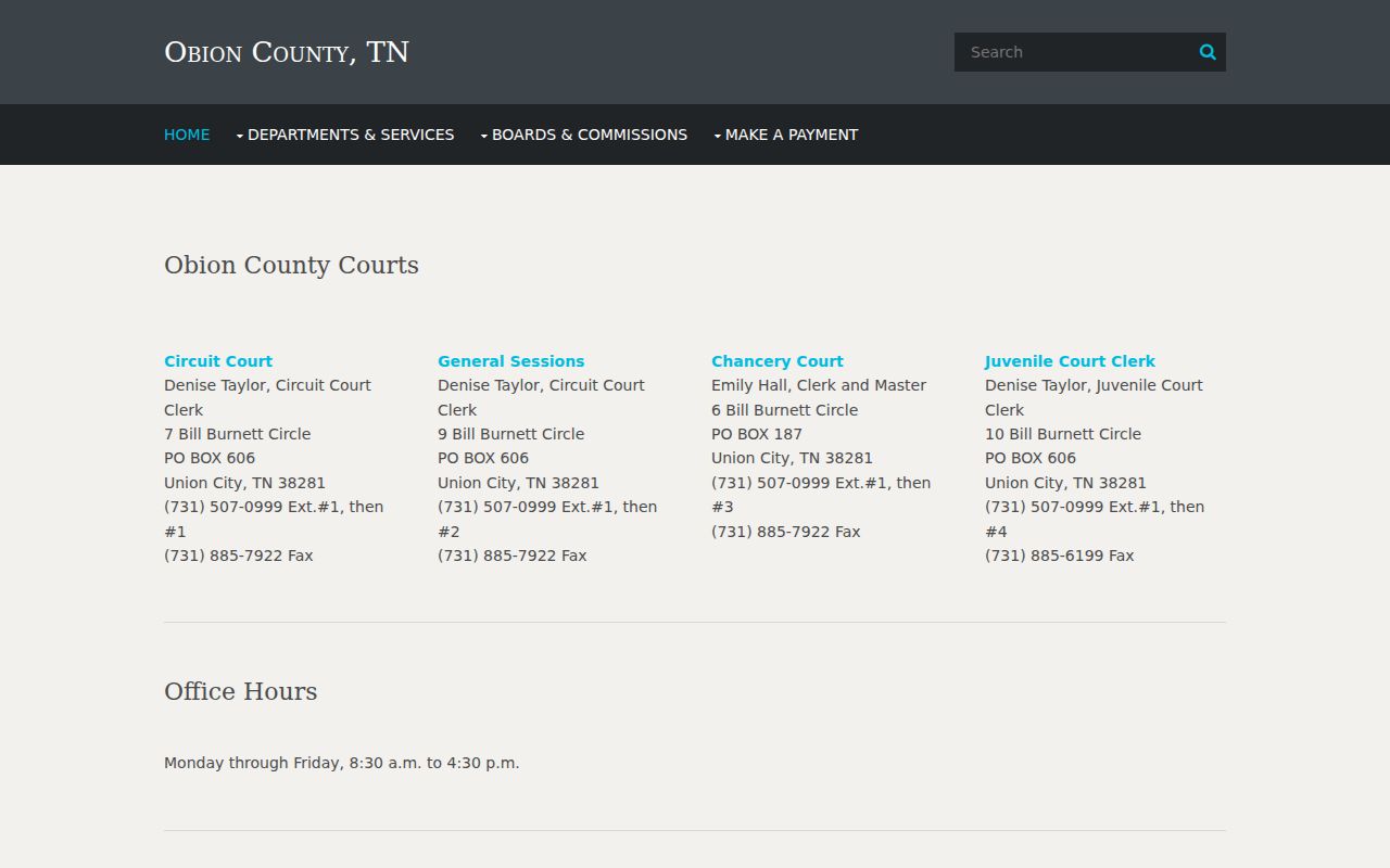 Obion County courts and clerk contact information