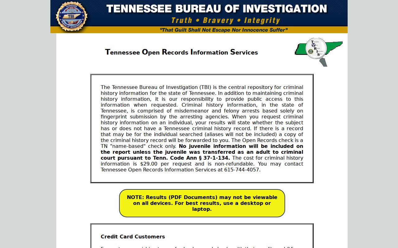 TBI portal for an Obion County criminal history check
