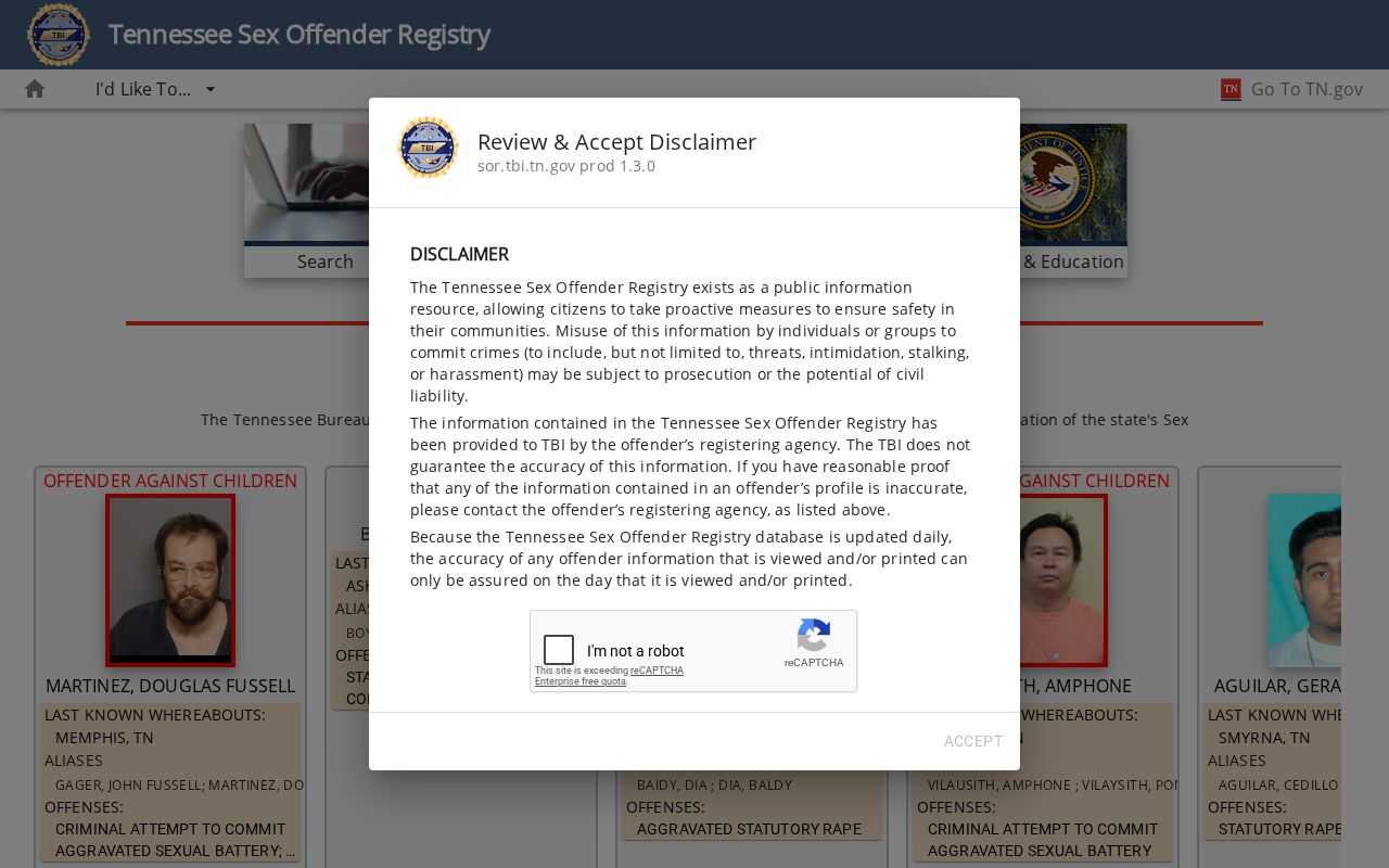 Tennessee registry search used for an Obion County sex offender lookup