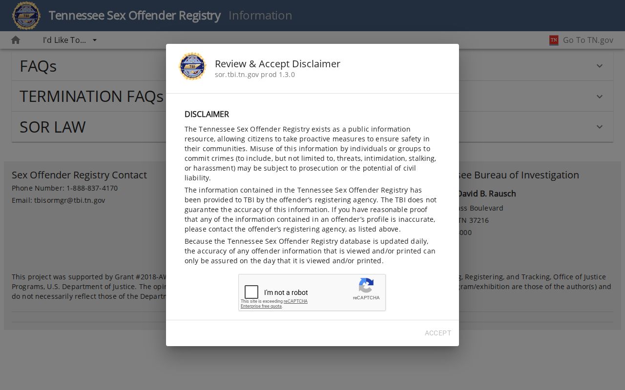 TBI information for Obion County sex offender registry duties