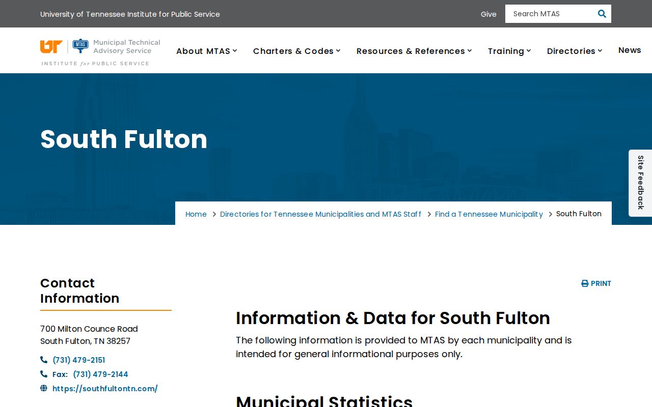 South Fulton Tennessee municipal directory for court records